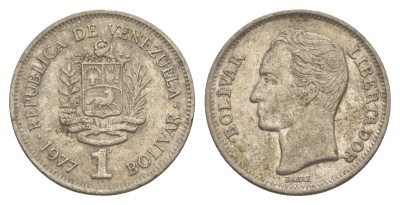 Венесуэла 1 боливар 1977 Симон Боливар Y 52 никель 4586-615