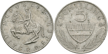 АВСТРИЯ 5 ШИЛЛИНГОВ 1974 KM 2889а медно-никель 94-524
