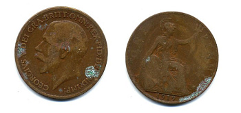 Великобритания 1 пенни 1919 Георг V (1910-1936) КМ 810, Spink 4051 бронза 47-241