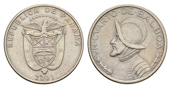 Панама 1/4 бальбоа (25 сентесимо) 2001 KM 128.1 медь плакированная медно-никелем 4642-711