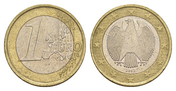 Германия 1 евро 2002 F KM 213 биметалл 4629-422