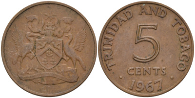 Тринидад и Тобаго 5 центов 1967 герб KM 2 бронза    4187-516