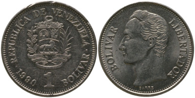 Венесуэла 1 боливар 1990 KM 52a.2 сталь плакированная никелем 4529-147