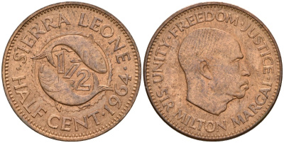 Сьерра-Леоне 1/2 цента 1964 KM 16 бронза UNC 4604-756