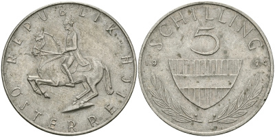 АВСТРИЯ 5 ШИЛЛИНГОВ 1974 KM 2889а медно-никель 94-524