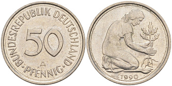 ФРГ 50 пфеннигов 1990 A J 384a, KM 109.2 медно-никель 63-342