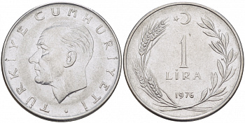 Турция 1 лира 1976 Мустафа Кемаль Ататюрк KM 889а.2 нержавеющая сталь 212-1247
