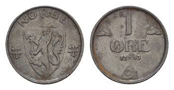 Норвегия 1 эре 1943 Хокон VII (1905-1957) KM 387 железо 4658-126