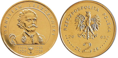 Польша 2 злотых 2003 MW, Станислав Лещинский KM 473 нордик  UNC 4531-833