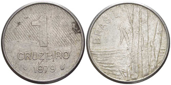 Бразилия 1 крузейро 1979 сахарный тростник KM 590 нержавеющая сталь 46-1846