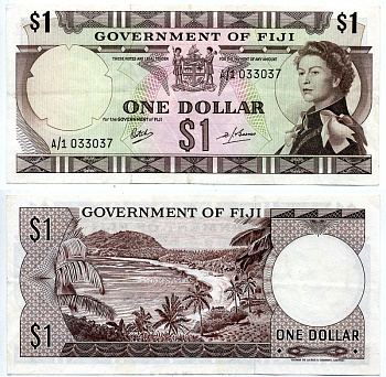 ФИДЖИ 1 ДОЛЛАР 1969 ЕЛИЗАВЕТА II Pick 59a бумага 8615-32-3-1