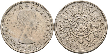 Великобритания 2 шиллинга (флорин) 1965 Елизавета II (1952-2022) KM 906, Spink 4146 медно-никель    4117-426