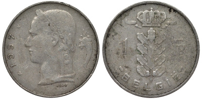 Бельгия 1 франк 1957 BELGIE KM 143 медно-никель 4128-917