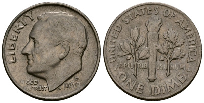 США 10 центов (дайм) 1969 Рузвельт, D KM 195a медь плакированная медно-никелем 4164-947