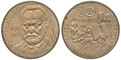 Франция 10 франков 1985 100 лет со дня смерти Виктора Гюго (1802-1885) KM 956, Le Franc 370.3 никель бронза 4123-633