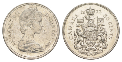 Канада 50 центов 1973 Елизавета II (1952-2022), герб KM 75 никель UNC 4631-946