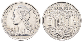Реюньон 5 франков 1955 KM 9 алюминий UNC 4127-1834