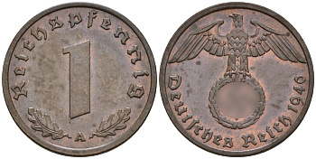 Германия 1 рейхспфенниг 1940 A KM 89, J. 361 бронза 4147-1228
