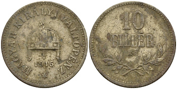 Венгрия 10 филлеров 1915 KB, Франц Иосиф I (1848-1916) KM 494 медь никель цинк 4151-1117