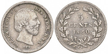 Нидерланды 5 центов 1850 Виллем III (1849-1890), точка после даты KM 91 серебро 44-1016