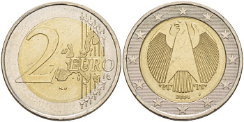 ГЕРМАНИЯ 2 ЕВРО 2004 J KM 214 биметалл 4543-451