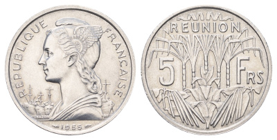 Реюньон 5 франков 1955 KM 9 алюминий UNC 4127-1834