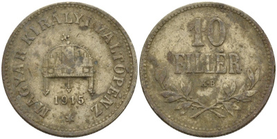 Венгрия 10 филлеров 1915 KB, Франц Иосиф I (1848-1916) KM 494 медь никель цинк 4151-1117
