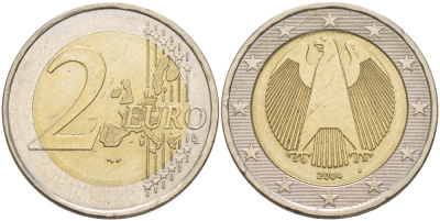 ГЕРМАНИЯ 2 ЕВРО 2004 J KM 214 биметалл 4543-451