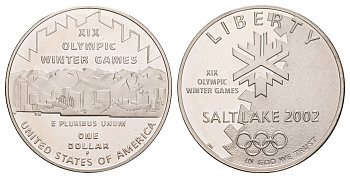 США 1 доллар 2002 P, XIX зимние Олимпийские Игры, Солт-Лейк-Сити 2002, в оригинальной коробке, с сертификатом KM 336 серебро PROOF 3-6-2-05