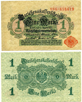 Германия 1 марка 1914 красная серия, выпуск 1917 Pick 51, Розенберг 51с бумага 7547-74-1