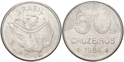 БРАЗИЛИЯ 50 КРУЙЗЕЙРО 1984 KM 594.1 сталь aUNC 73-336