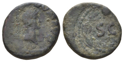 Римская Империя квадранс 81-96 Домициан, IMP DOM AVG, голова Минервы/S C в венке, Рим RIC 123 медь 1100-10-55