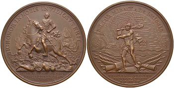 Россия медаль 1709 в память Полтавской битвы, 27 июня 1709, чекан XIX века, граверы С. Юдин и И.Г. Егер Дьяков 27.10 R бронза 00-00