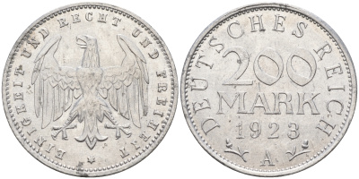 Германия 200 марок 1923 А KM 35 J. 304 алюминий    4153-245