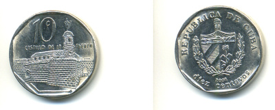 Куба 10 сентаво 2000 форт в Гаване Ла-Фуэрса KM 576.2 сталь плакированная никелем UNC 3999-253