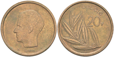 Бельгия 20 франков 1981 Belgie, Бодуэн I (1951-1993) KM 160 никель бронза 106-652