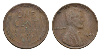 США 1 цент 1948 Авраам Линкольн KM 132 бронза 4674-456