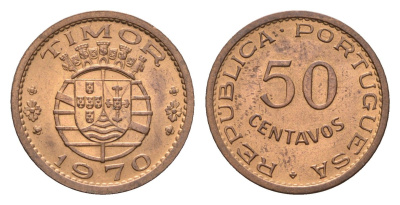 Португальский Тимор 50 сентаво 1970 год-тип KM 18 бронза UNC 4679-644