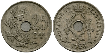 Бельгия 25 сантимов 1923 Belgique KM 68 медно-никель 4165-444