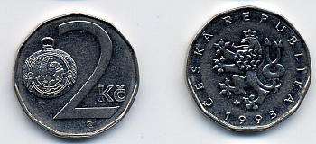 Чехия 2 кроны 1993 KM 9 сталь плакированная никелем 46-1156