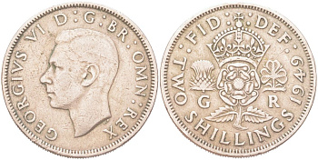 Великобритания 2 шиллинга 1949 Георг VI (1936-1952) KM 878, Spink 4107 медно-никель 4128-727