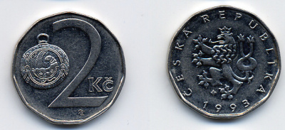 Чехия 2 кроны 1993 KM 9 сталь плакированная никелем 46-1156