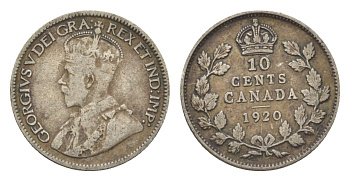 Канада 10 центов 1920 Георг V (1910-1936) KM 23a серебро 4623-856