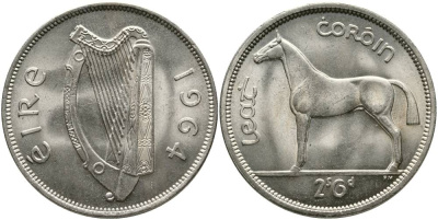 Ирландия 1/2 кроны = 2 шиллинга 6 пенсов 1964 лошадь KM 16а медно-никель 4531-913