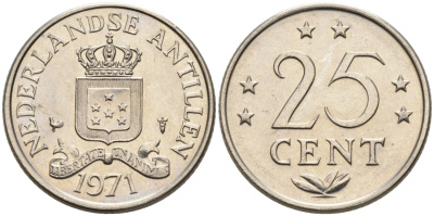 Нидерландские Антилы 25 центов 1971 Юлиана (1948-1980) KM 11 никель 4564-469