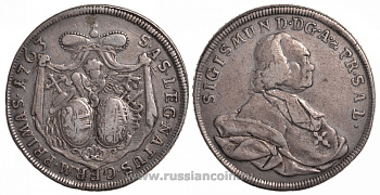 Австрия, Зальцбург 1 талер 1763 Зигмунд фон Шраттенбах (1753-1771) Dav. 1257, KM 403 серебро 00-806-21