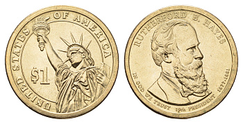 США 1 доллар 2011 Президент США - Ратерфорд Хейз (1877-1881) KM 501 медь с марганцево-латунным покрытием UNC 98-235