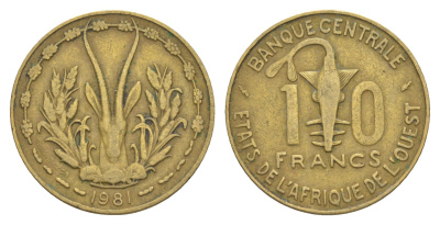 Западная Африка (BCEAO) 10 франков 1981 KM 1a медь алюминий никель 4612-752