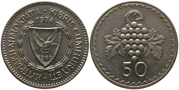Кипр 50 милей 1974 KM 41 медно-никель 4573-652