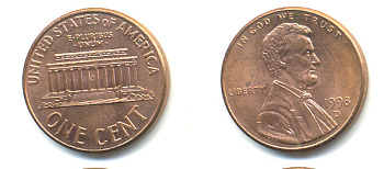 США 1 ЦЕНТ 1998 D ЛИНКОЛЬН KM 201b цинк плакированный медью 86-337